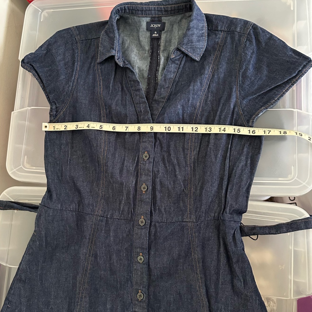 J. Crew Denim Tie Waist Tiered Hem Midi Dress Size 8 Old Money Preppy Minimalist - Picture 8 of 14